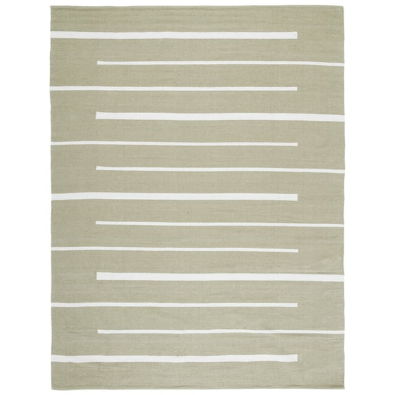 SAFAVIEH Montauk Oswald Geometric Striped Cotton Area Rug, Light Green/Ivory, 9' x 12'