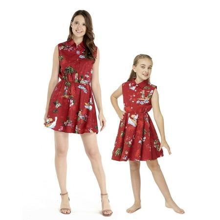 

Matching Hawaiian Luau Mother Daughter Shirt Dresses in Christmas Santa in Hawaii