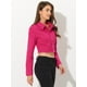 thumbnail image 3 of Chaqueta vaquera para mujer Chaqueta vaquera recortada lavada con botones deshilachados Fucsia L, 3 of 6