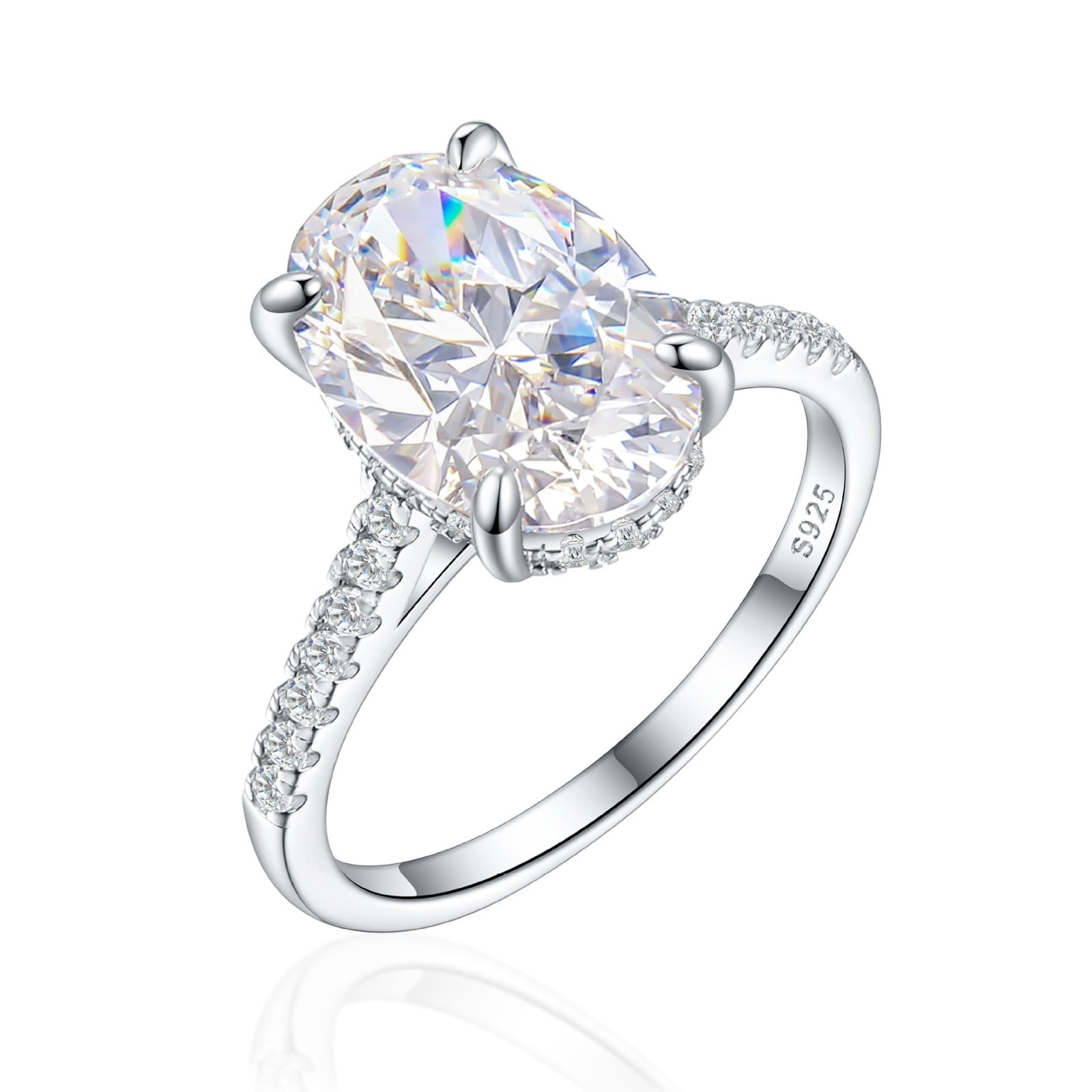 6 Carat 925 Sterling Silver Oval Cut Engagement Ring CZ Simulated Diamond Rings Wedding Bands for Women Anniversary Promise Bridal Ring