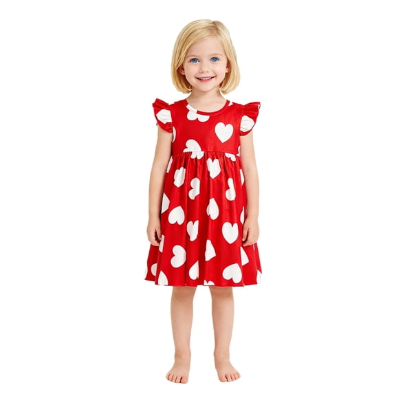 Toddler Girl Dress Valentine's Day Heart Print Sleeveless Sun Dress Round Neck Soft Casual for Girls Red 12 Months-18 Months