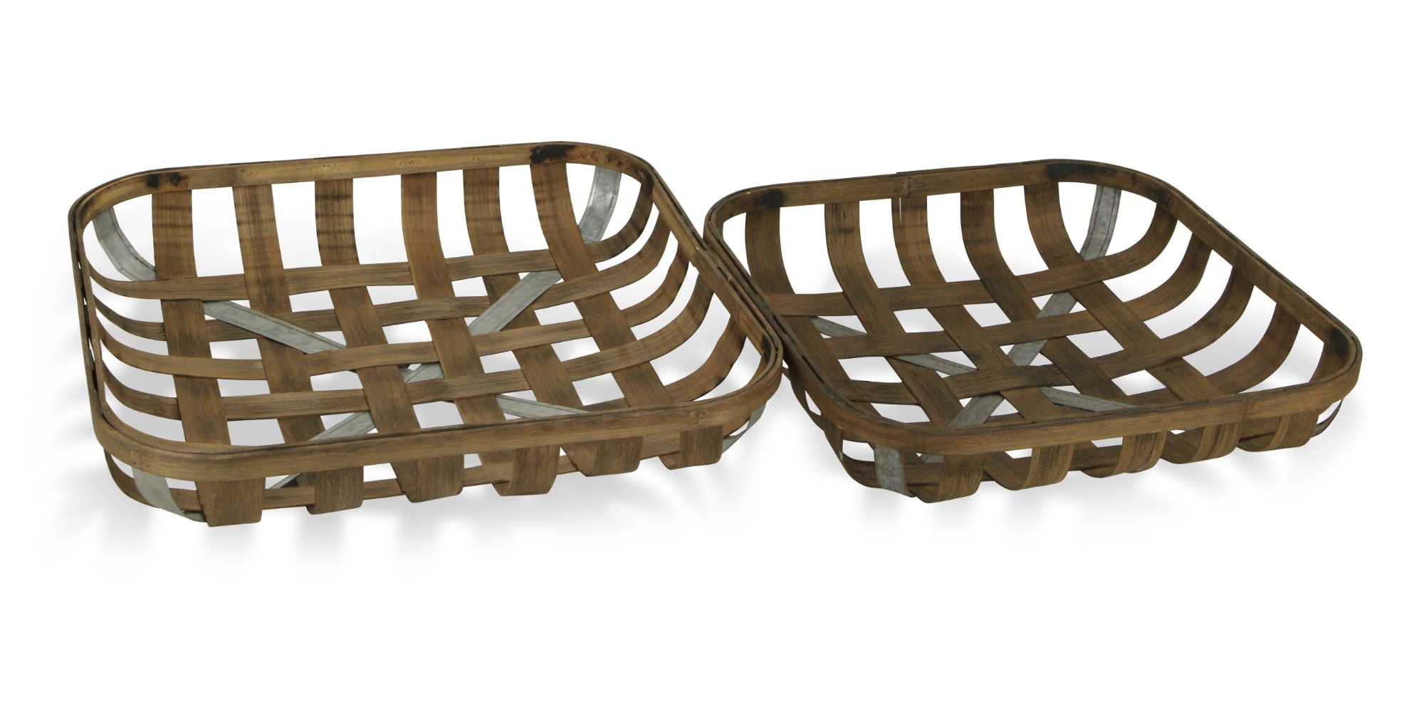 Contemporary Home Living Set of 2 Brown Square Woven Galvanized Tobacco