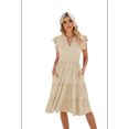 thumbnail image 2 of Vestido de Verano para Mujer, Cuello en V, Mangas con Volantes, Midi, Color Albaricoque S, 2 of 6