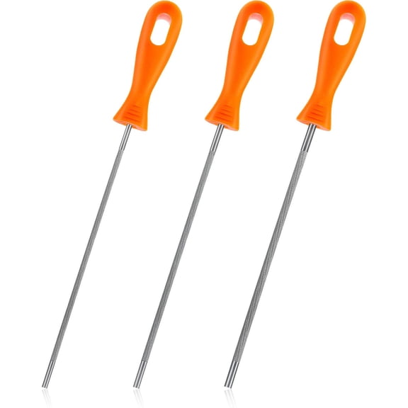 3 Pieces Chainsaw Chain Sharpener Files, Round Steel File Set with Plastic Handle for Chainsaw Maintenance, 5/32 7/32 3/16 Inch, Orange