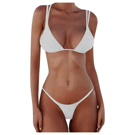 MITCOWBOY Clearance Swimsuit Sets Women s Sexy 2 Piece Bikini Set Swimsuit Spaghetti Strap Swimwear Bathing Suit White High Waisted Bikini Bikini Sets for Women