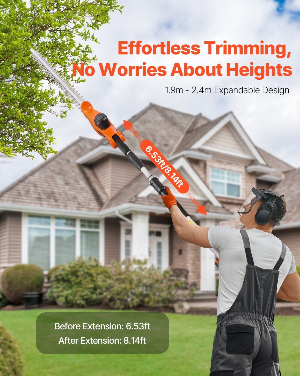 20V 1200RMP Electric Hedge Trimmer, 20in Extendable Cordless Blade for Precise Trimming