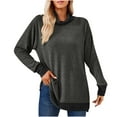 thumbnail image 2 of qolati Women's Casual Shirts Fashion Contrast Neck Long Sleeve Split Blouse Lightweight Oversized Pullovers Tee Tops 2023 Fall Clothes, 2 of 7