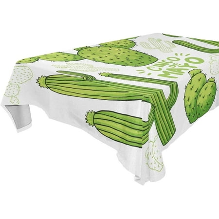 SKYSONIC 60"x108" Square Tablecloth with Set of Mexican Cactus Prints, Anti-Wrinkle and Smooth Table Cloth for Kitchen/Home Party Decoration