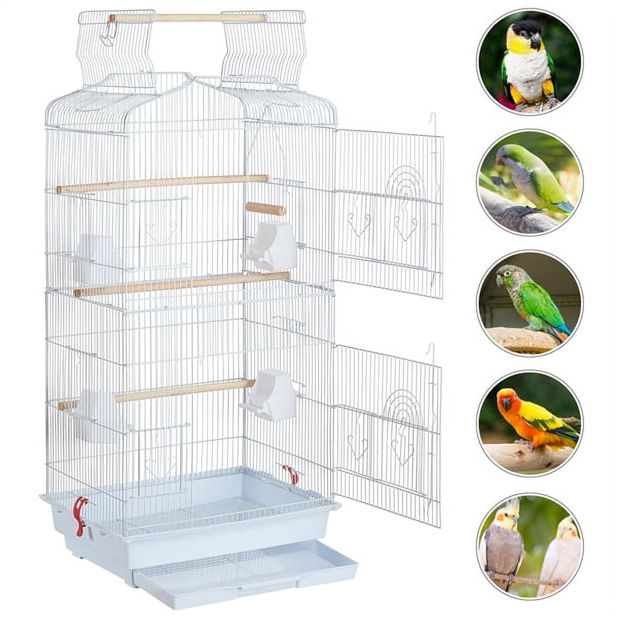 Easyfashion 41" Open Top Metal Bird Cage with Slide-Out Tray, White