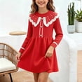 thumbnail image 2 of Fesfesfes Kids Girls Cute Collar A-Line Dress Long Sleeve Solid Color Pleated Bodice Princess Party Outfit for Autumn Winter Ages 1-8 Years, 2 of 7