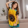 thumbnail image 3 of Uemuo Golden Sunflower in Blue Pattern Women’s Nightdress – Casual Sleep Shirt, Soft Relaxed Fit Short-Sleeved Cotton Sleepwear for Home, Bedtime, and Lounging, 3 of 6
