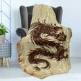 thumbnail image 4 of Japanese Dragon Soft Flannel Fleece Throw Blanket, Antique Paper Style Grunge Backdrop with Old, Cozy Plush for Indoor and Outdoor Use, 70" x 90", Brown Yellow Beige, by Ambesonne, 4 of 5