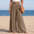 thumbnail image 2 of Yyeselk Women Cotton Linen Wide Leg Pants Flowy Pleated Palazzo Baggy Slacks Stretch High Waisted Side Drawstring Casual Trousers for Beach Vacation Travel Coffee XL, 2 of 5