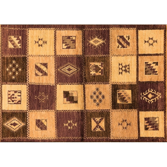 Ahgly Company Indoor Rectangle Oriental Orange Industrial Area Rugs, 7' x 9'