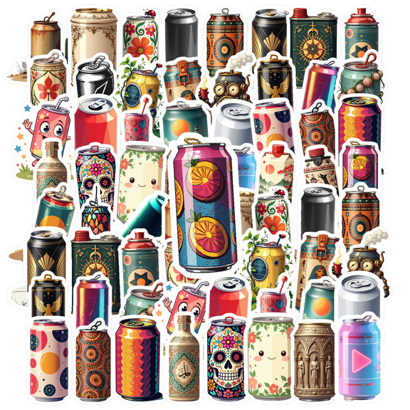 cartoon Soda Can Theme Stickers, Waterproof Soda Can Theme Sticker for Water Bottle Laptop Phone Cases Planner Skateboard Luggage Helmet Party Favor Decor, Ideal for Adults Teens Teacher Rewards