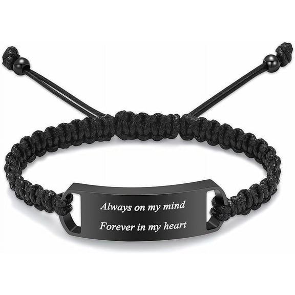 Personalized Custom Square Urn Cremation Bracelet for Ashes for Women / Men Adjustable Braided Wristband Bangle Keepsake Human Pet Memorial Gift