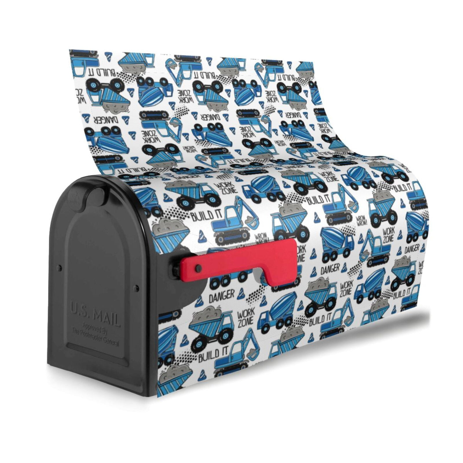 Xecao Blue Excavator for Mailbox Cover with Magnetic Strips, Waterproof and Sunscreen, Adds a Decorative Touch to Your Garden Yard.