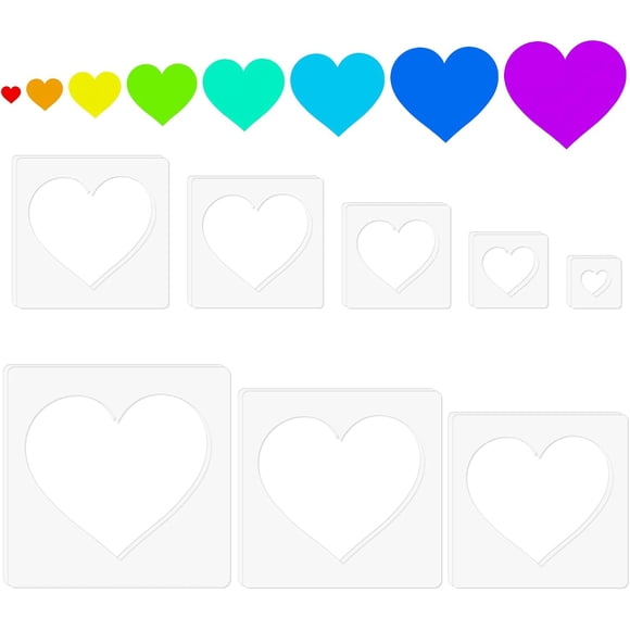 16Pcs Heart Stencils for Drawing, Large to Small Different Sizes Heart Templates for Painting on Wood, Reusable Plastic Spray Paint Stencil Hearts Drawing Tool, for Walls Arts Paper Home School