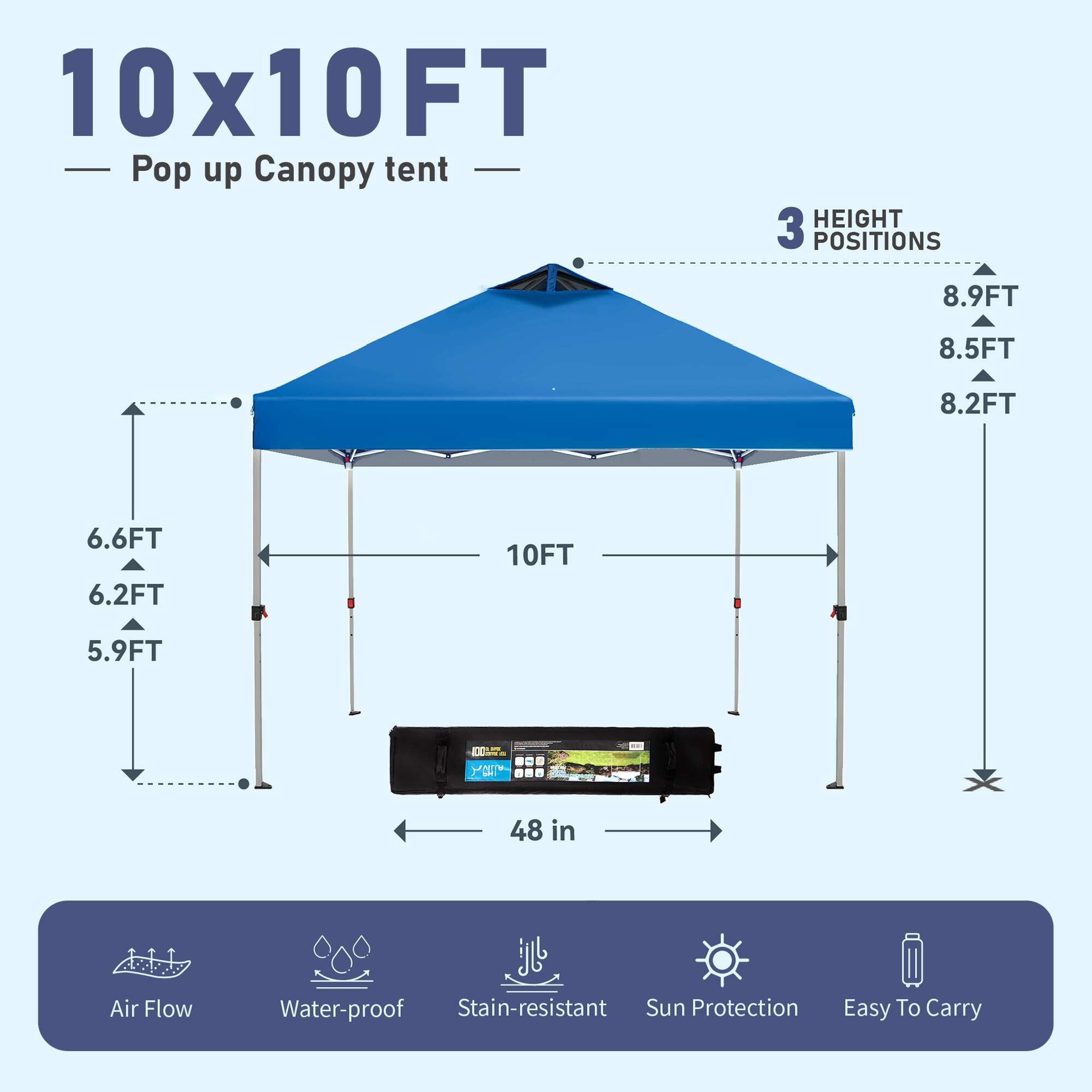 SUMMIT LIVING 10 x 10 ft Pop-up Canopy Tent Straight Legs Instant Canopy for Outside with Wheeled Bag - Blue