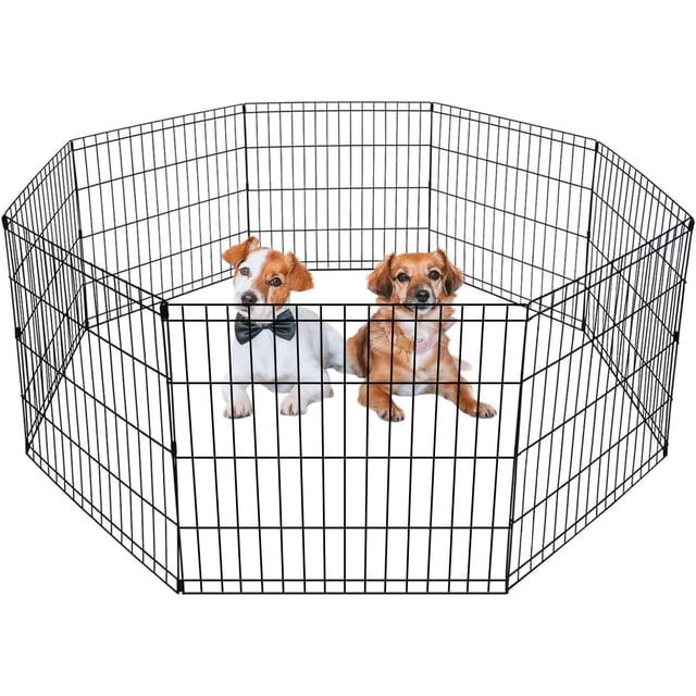 BestPet Dog Pen Playpen Puppy Pet Playpen 8 Panel Indoor Outdoor Metal Portable Folding Animal Exercise Dog Fence, 24", Black