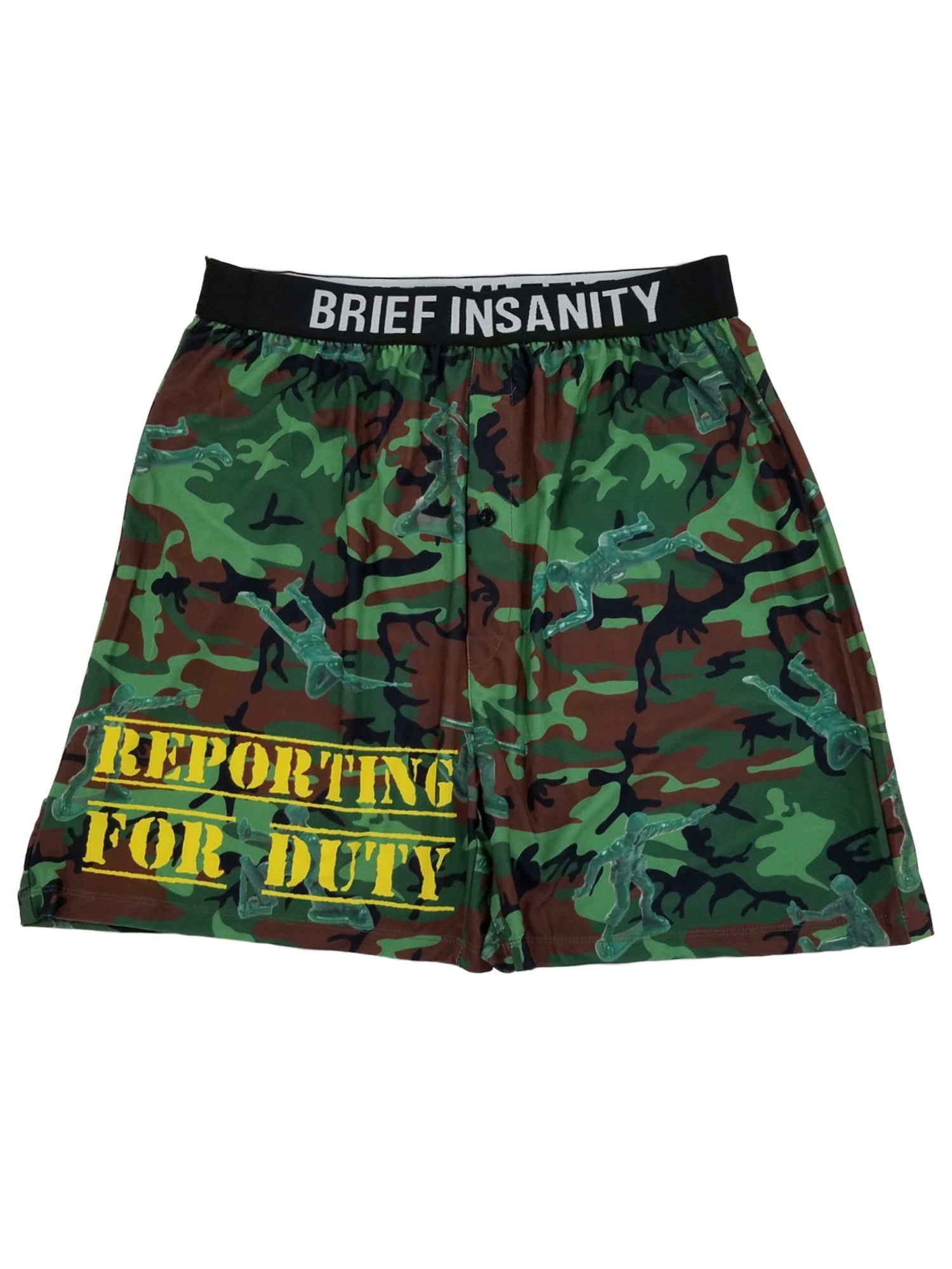 Brief Insanity Brief Insanity Mens Green Camo Army Men Reporting For Duty Boxer Shorts