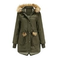 thumbnail image 2 of asdoklhq Womens Plus Size Tops Clearance,Women's Winter Mid-Length Fleece Detachable Hat Warm Jacket Cotton Coat, 2 of 9
