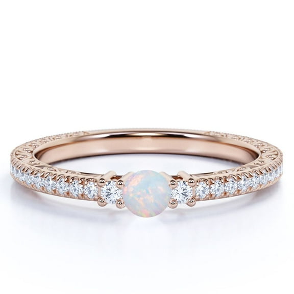 JeenMata 1 ct Round Real Purple Opal Petite Modern Promise Ring in 18k Rose Gold over Silver