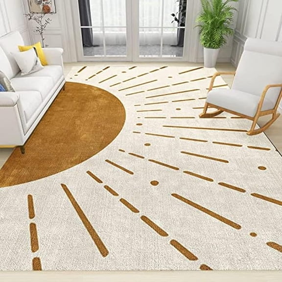 Boho Sun Rainbow Area Rug for Bedroom, Sunset Modern Abstract Rugs Soft Machine Washable Neutral Stain Resistant Indoor Carpet for Bedroom Under Dining Table Home Office 3 x 5ft