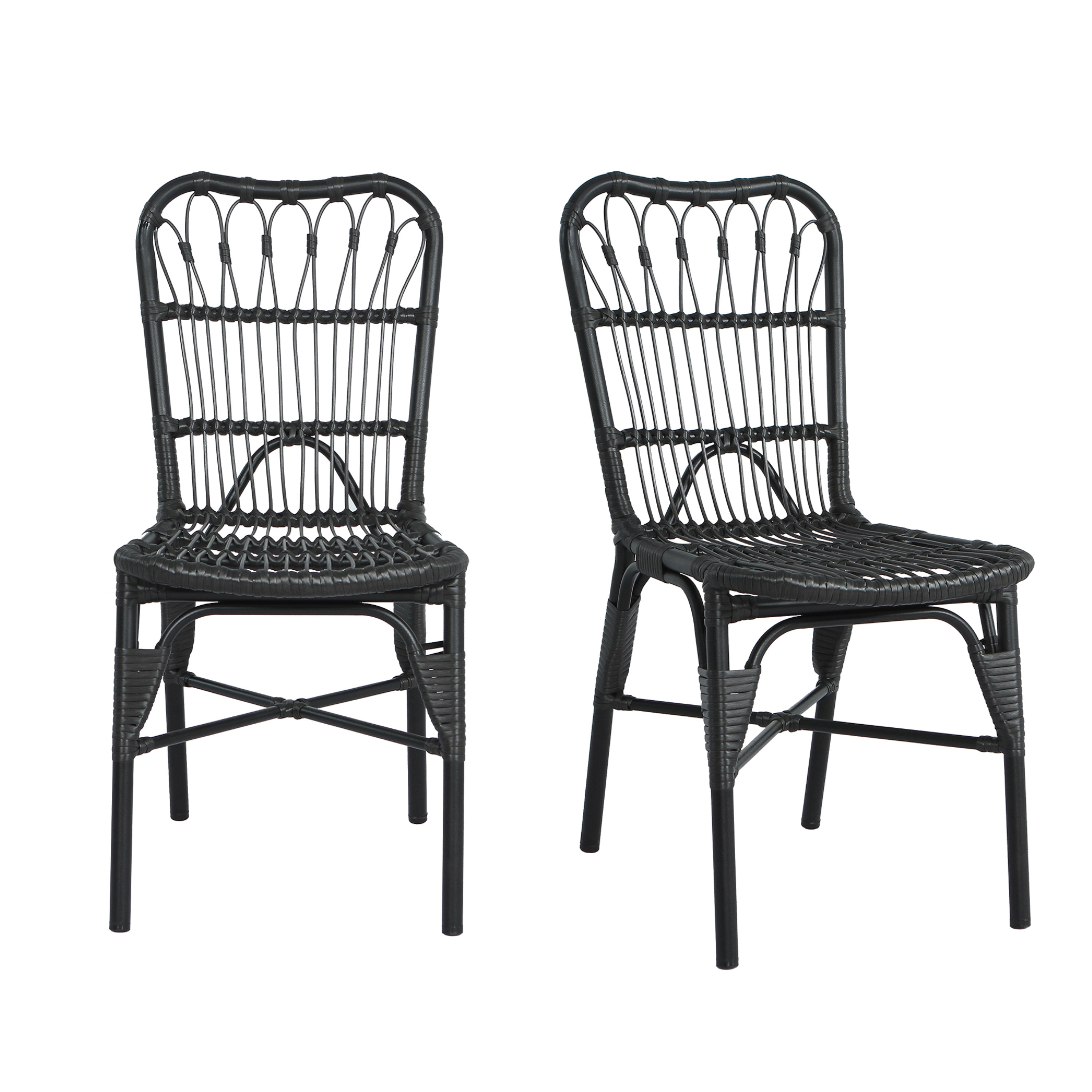Euroco Outdoor PE Wicker Patio Dining Chairs Set of 2,Outdoor Rattan chairs for Backyard, Poolside, Garden, GREY