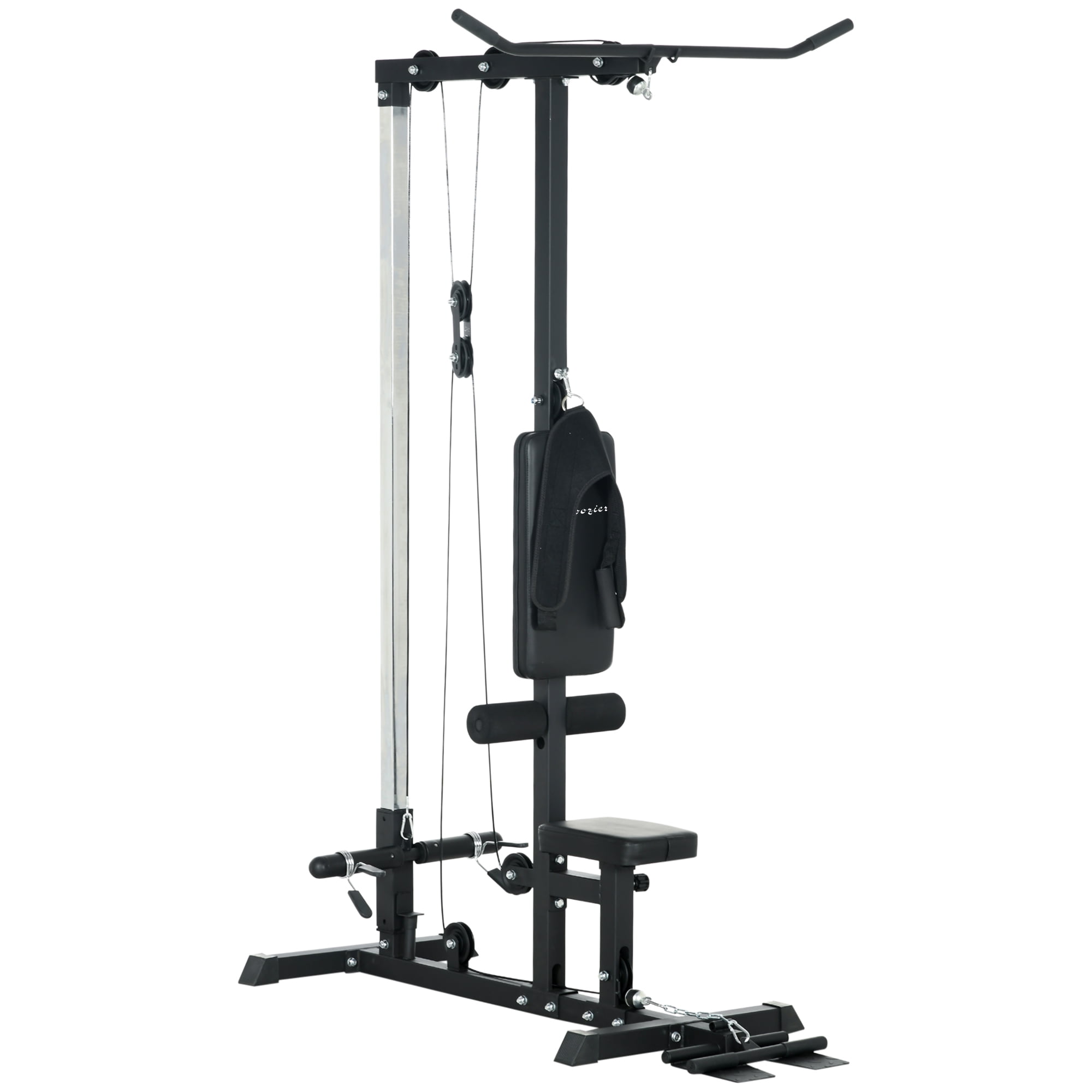 Soozier Cable Machine Lat Pull Down Machines with Flip Up Footplate Home Gyms, Steel Black
