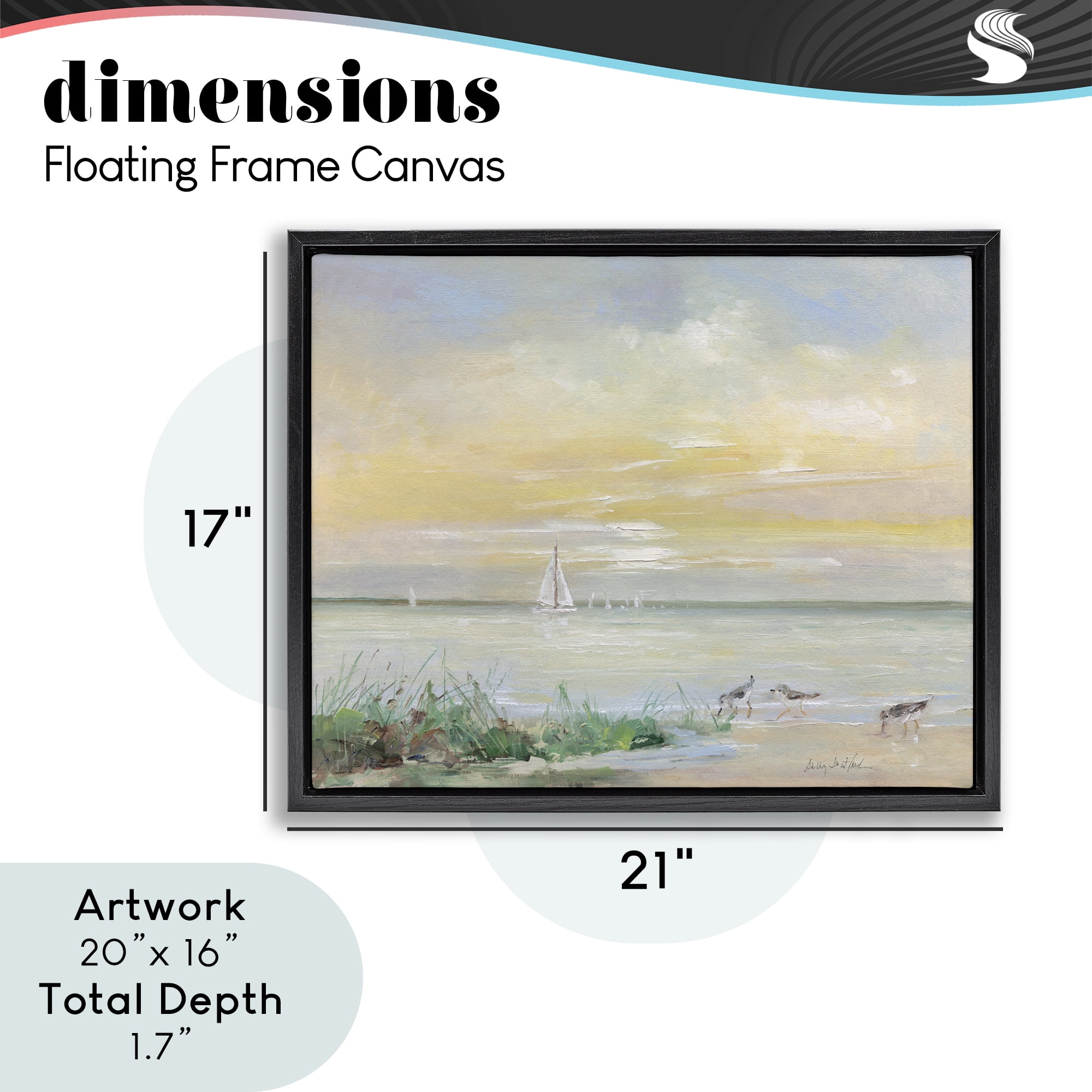 Stupell Industries Sailboats & Sanderlings Shore Black Framed Floater Canvas Wall Art, design by Sally Swatland