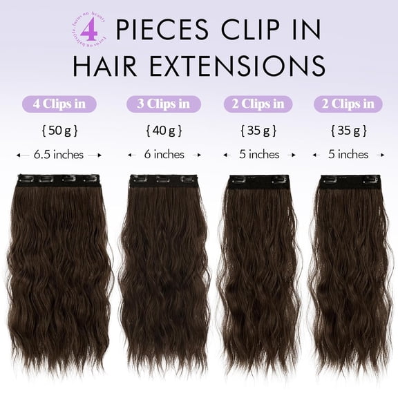 WEIF-Sofeiyan Clip in Hair Extensions 4PCS Synthetic Fake Hair 16 inch Soft Natural Hairpiece 140g Curly Thick Hair Extension for Women - Mixed Brown