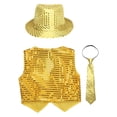 thumbnail image 4 of YONGHS Kids Boys Girls Stage Performance Sequined Vest Waistcoat Jacket Hip-Hop Street Dance Costume Gold 14-15, 4 of 5