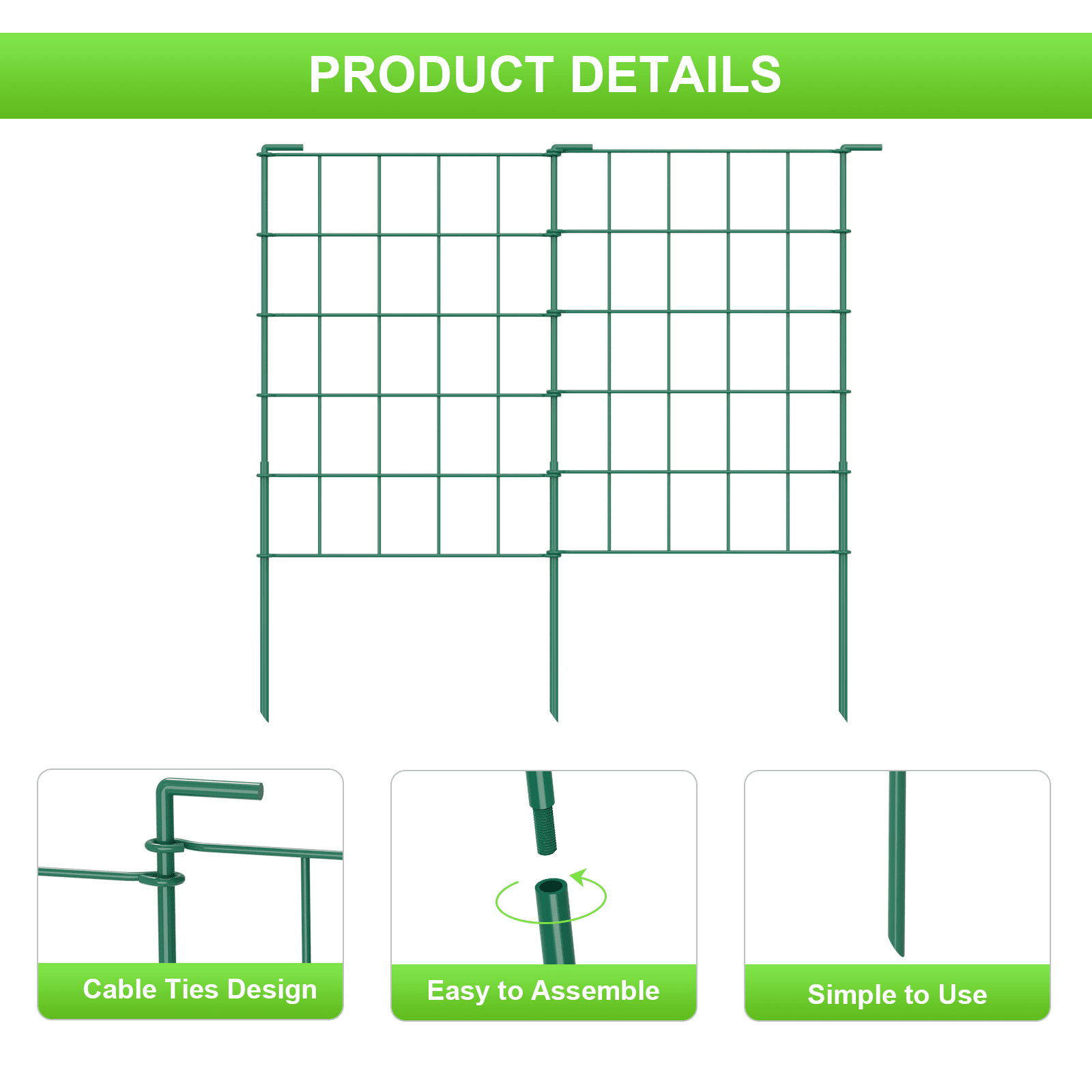 23.2" (H) x 35FT (L) Metal Decorative Garden Fence Outdoor Patio Barrier Raised Green