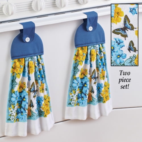 Butterfly Kitchen Towels with Tab Tops Set of 2