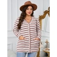 thumbnail image 2 of SHOWMALL Plus Size Ribbed Knit Cardigan for Women, Long Sleeve Button Down Pink Stripe 4X Fuzzy Sweater Open Front with Pockets for Fall Winter Layering, 2 of 7