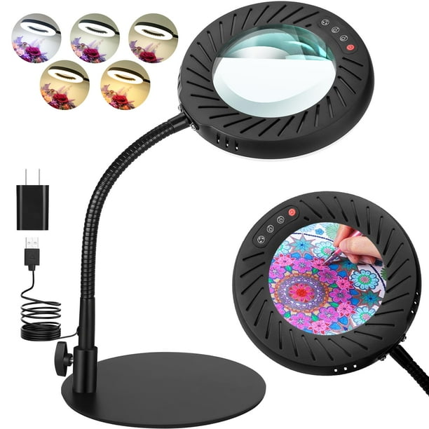 Lupa Con Luz LED 10X Y 30X | Soporte Manos Libres, Brazo Flexible | 3 Modos Color, Luz Regulable | Para Lectura, Manualidades