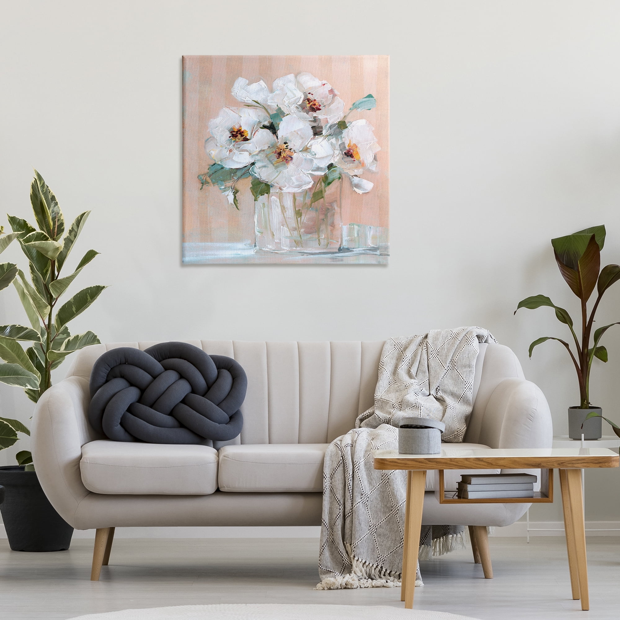 Stupell Industries White Florals on Pink Botanical & Floral Painting Gallery Wrapped Canvas Art Print Wall Art, 30 x 30