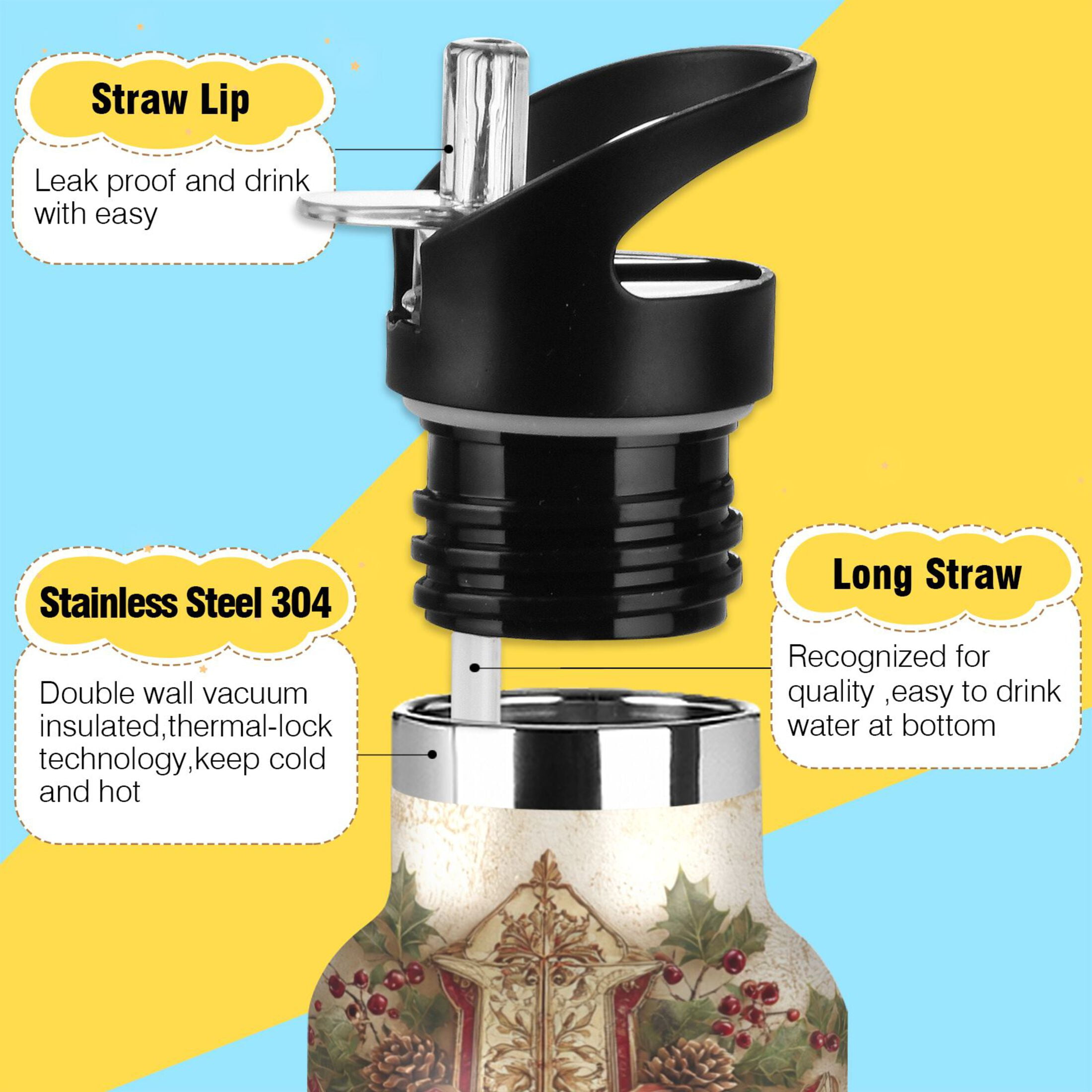 600ML Stainless Steel Insulated Cup Sports Water Bottle Portable Thermos Cup Water Glasses Insulated Tumblers Convenient and Durable Lovely Christmas Cross