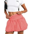 thumbnail image 2 of Women'S Gingham Bubble Mini Skirts Plaid- Bow- Cute Holiday Short Skorts Red L, 2 of 8