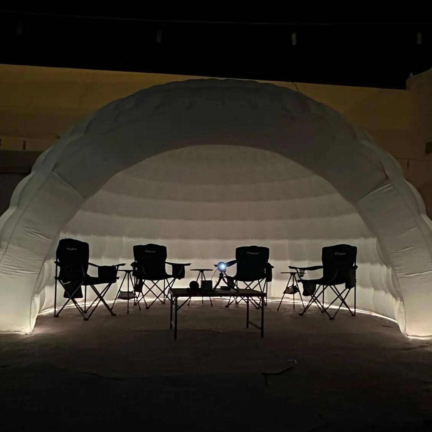 Striking Inflatable Igloo Dome Tent with Led Strips & Big Opening Outdoor Portable Nightclub Disco Igloo Party Wedding House White Oxford Air Marquee for Events (19.7Ft 6m D)