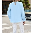 thumbnail image 6 of Olabelle Women'S Puff Long Sleeve Blouse Dressy Casual Crew Neck Chiffon Blouse Loose Fit Pleated Shirt Work Office Tops  Blue XL, 6 of 7