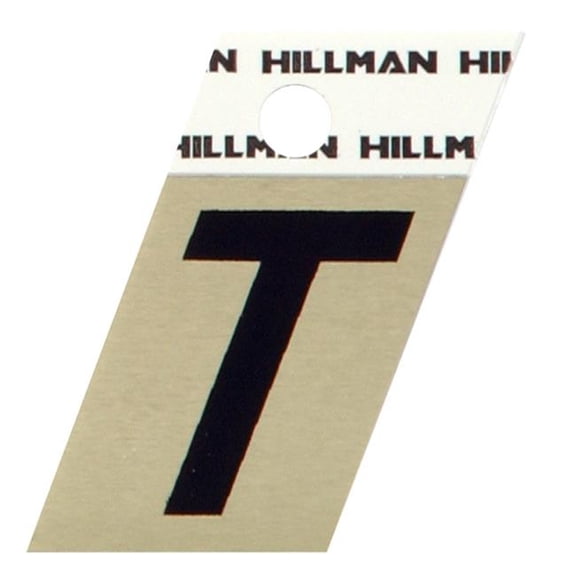 Hillman Group 840532 1.5 in. Black & Gold Glossy Aluminum Angle-Cut Adhesive Letter - T - 6 Piece