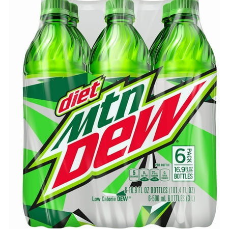 Diet Mountain Dew Citrus Soda Pop, 16.9 fl oz, 6 Pack Bottles