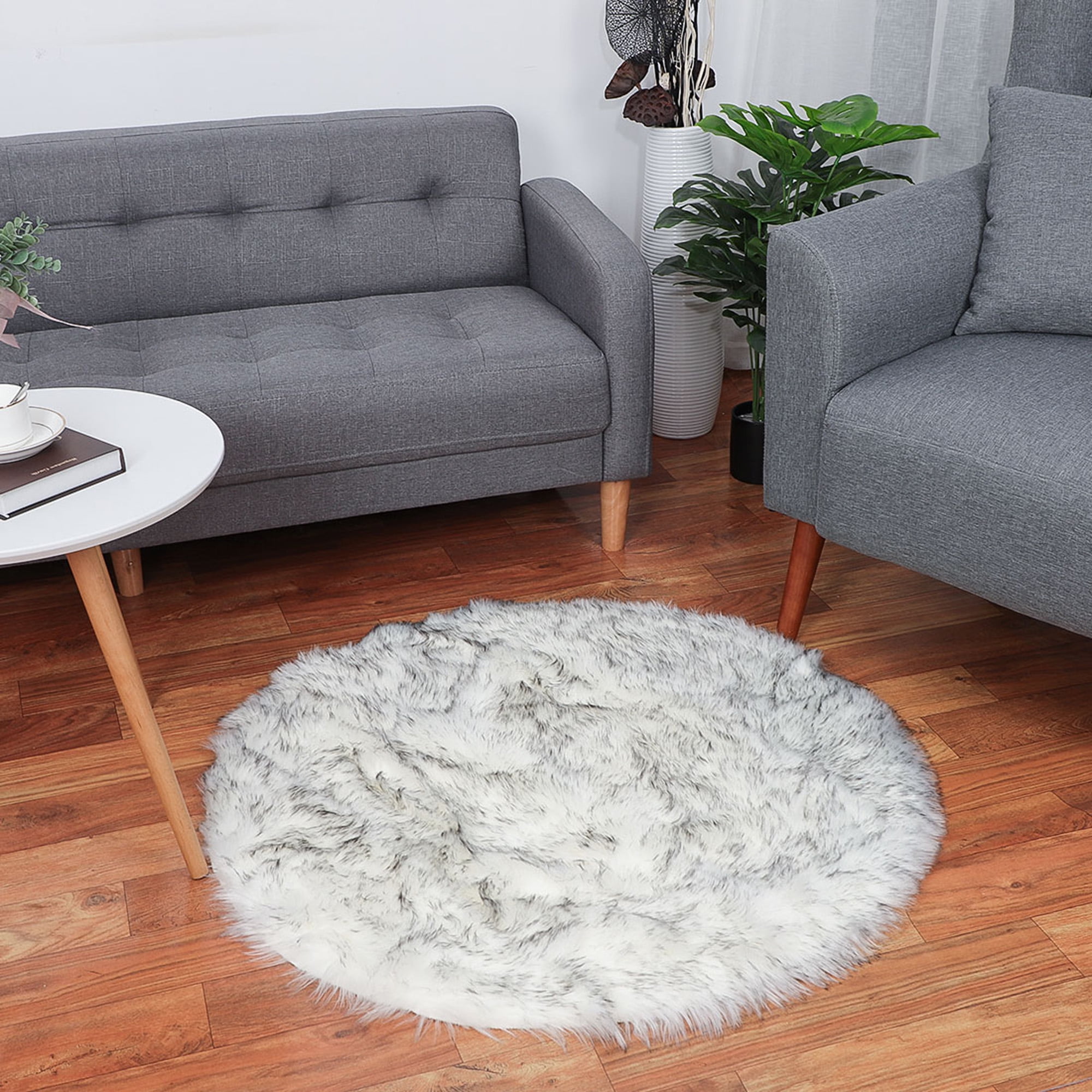 PiccoCasa Soft Faux Sheepskin Plush Round Area Rug 3 feet for Dormitory