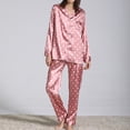 thumbnail image 2 of Defitshape Women's Long Sleeve Pajama Set Pant 2 Piece Pj Sleepwear Button Down Printed Notch Collar Loungewear V Neck Elastic Waist Floral/Polka Dot Heart Pockets Red2 Medium, 2 of 5