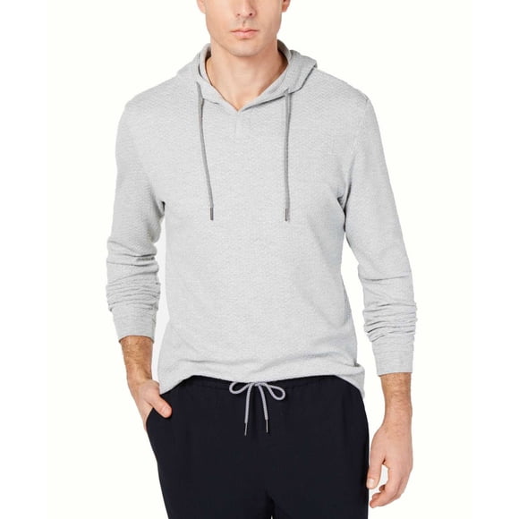 Tasso Elba Men’s Drawstring Pullover Hooded Sweater, Gray, Large