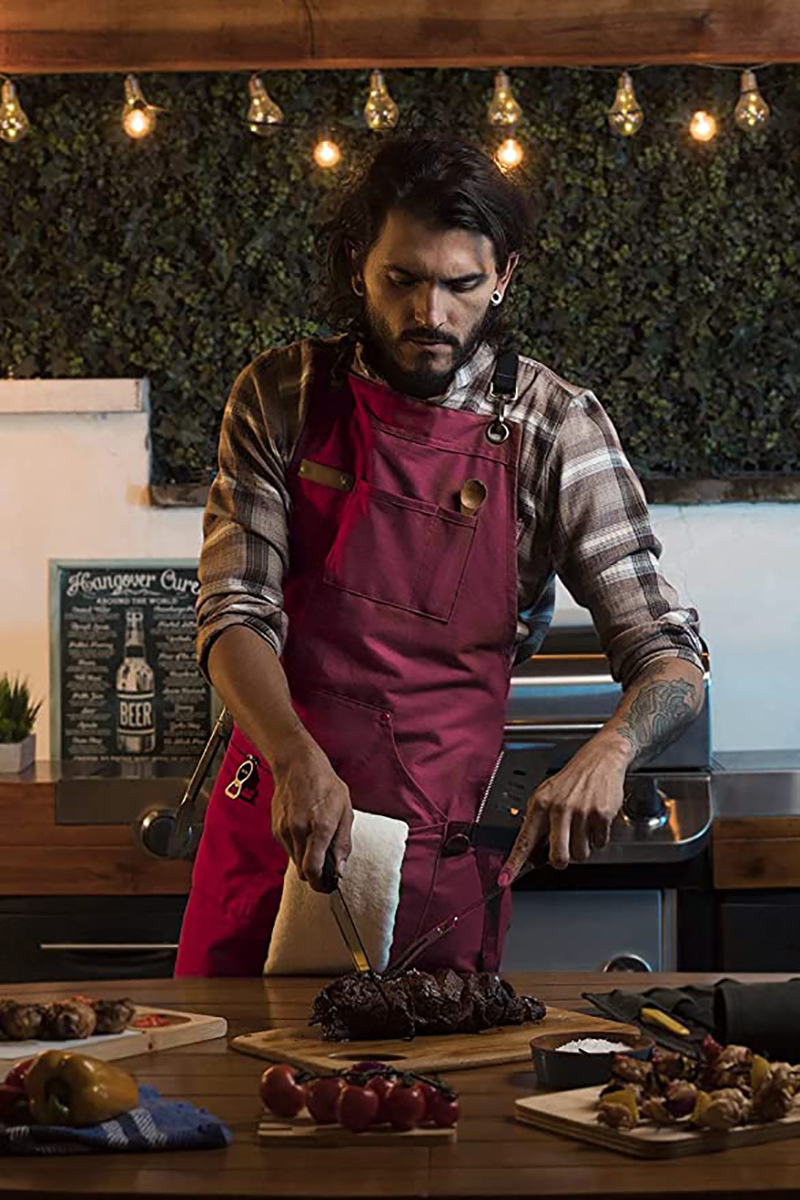 Work Apron for Men, Professional Chef Apron, 100% Cotton Canvas Cross Back Aprons with Pockets for Cooking, Grilling, BBQ, and Kitchen Work, Durable & Stylish Adjustable up to XXL