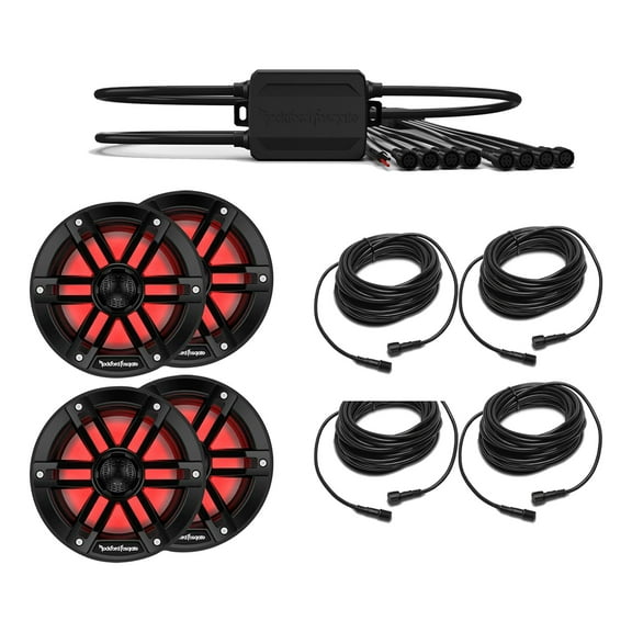 Rockford Fosgate 2 Pairs M1-65B M1 Series 6.5" Marine Black   (1) PMX-RGB Optix LIght Controller   (4) RGB-25 25' Extension Cable