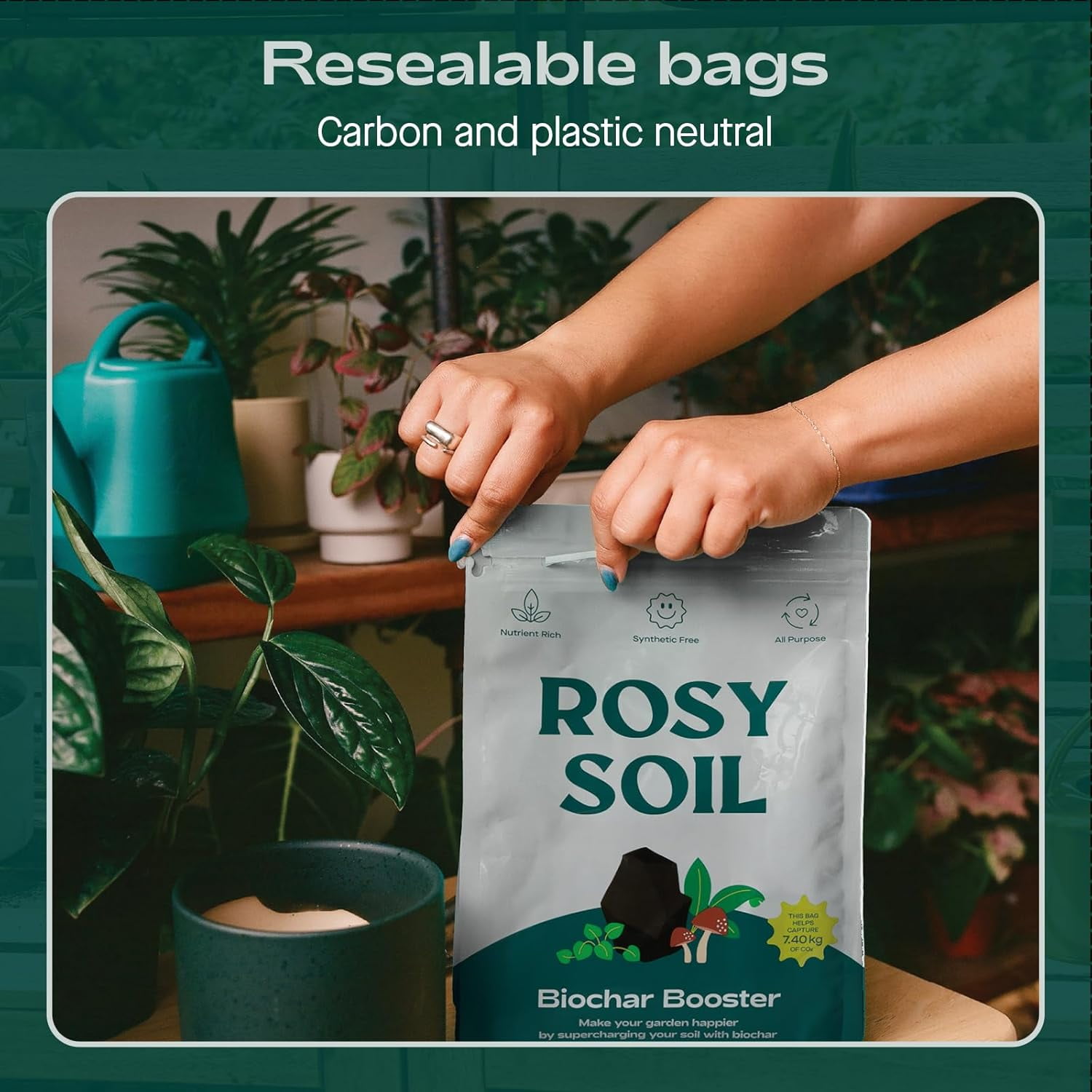 Rosy Soil Biochar Booster Soil Amendment, Organic Biochar for Plants, Improves Soil Health & Water Retention, for Gardens, Raised Beds & Indoor Plants, 8 qt